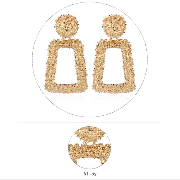 New! Gold Rectangle Statement Chandelier Earrings - Picture 6 of 6